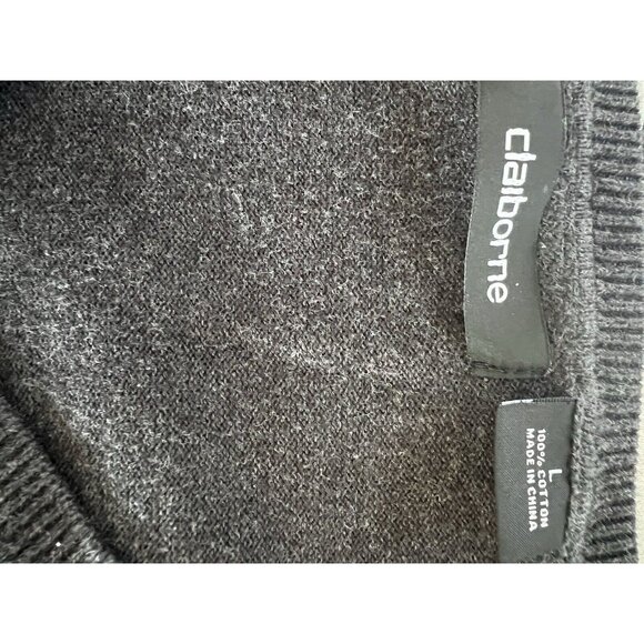 Men’s Classic Argyle Sweater V-Neck Grey And Purple Size Large 100% Cotton - Picture 3 of 4